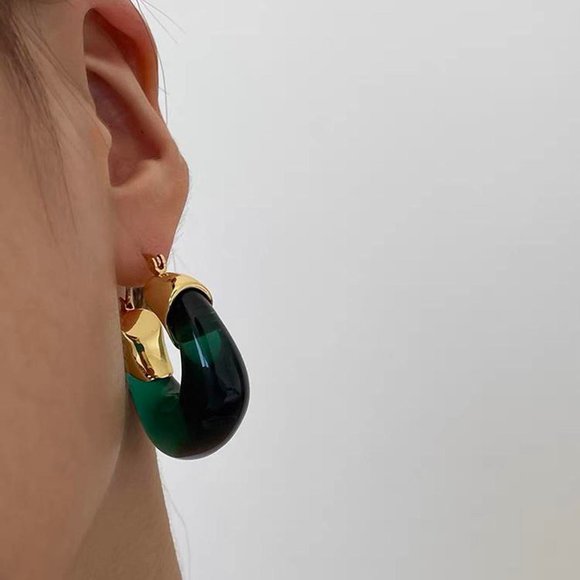 Statement Hoop Earrings, Chunky Hoop Earrings, Amber hoop Earrings - Picture 7 of 9